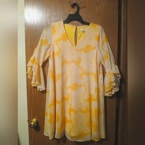 Calvin Klein Yellow and White Dress Size 12